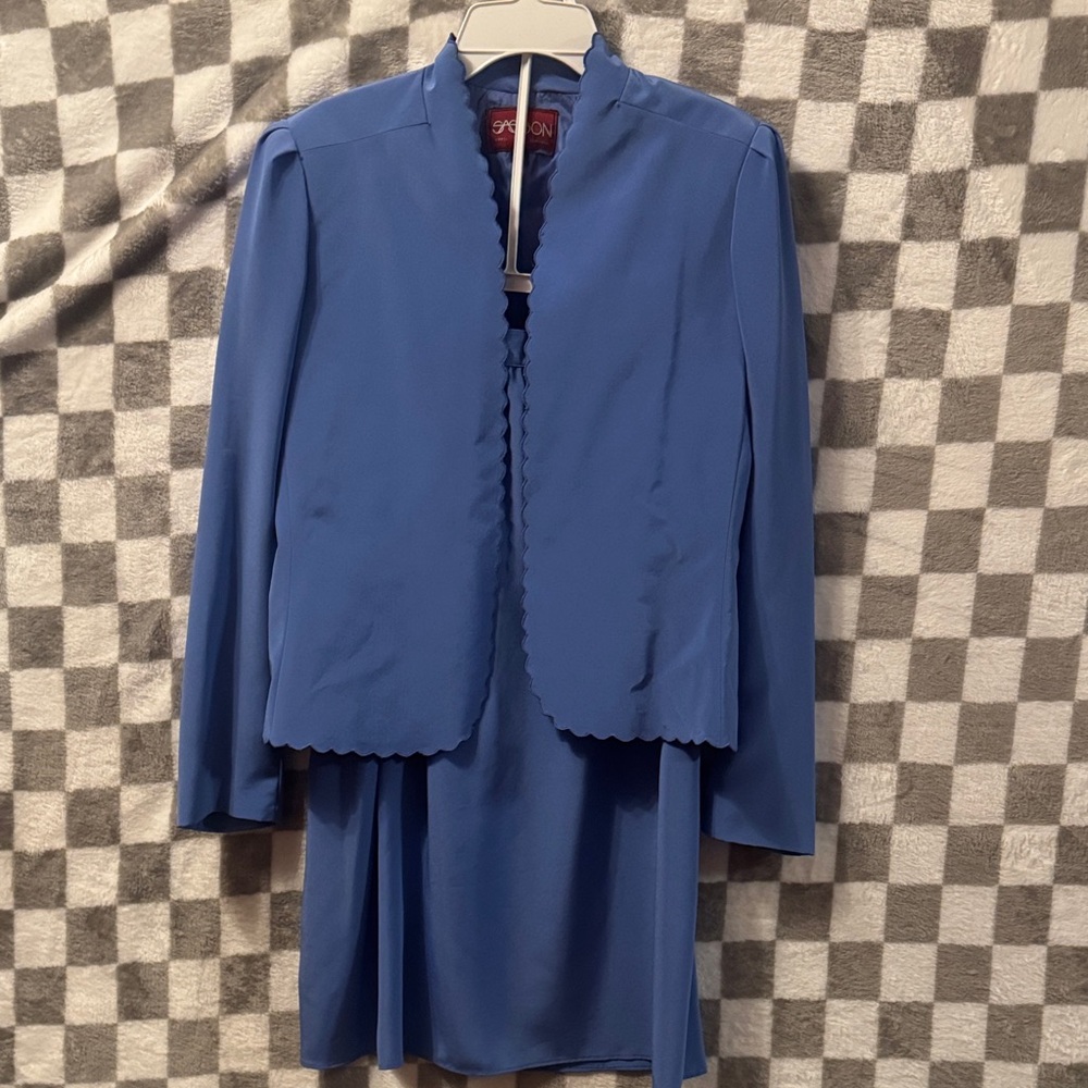 Sasson Blue Women’s 100% Polyester Skirt & Jacket Elastic Waist Suit Size 8/9